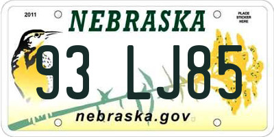 NE license plate 93LJ85