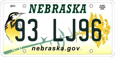 NE license plate 93LJ96