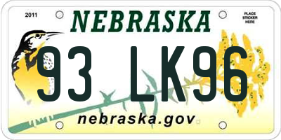 NE license plate 93LK96
