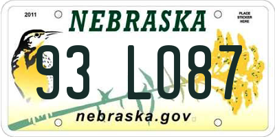 NE license plate 93LO87