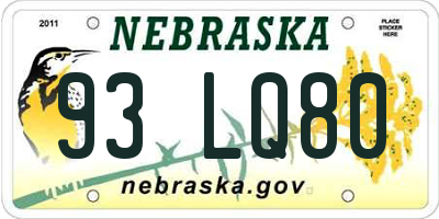 NE license plate 93LQ80