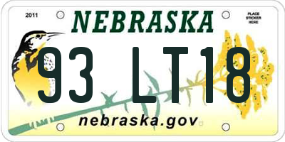 NE license plate 93LT18