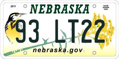 NE license plate 93LT22