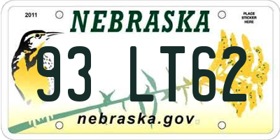 NE license plate 93LT62