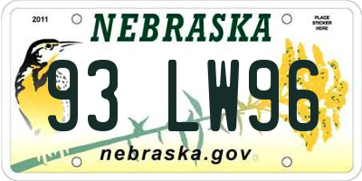 NE license plate 93LW96