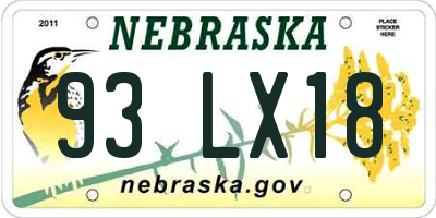 NE license plate 93LX18