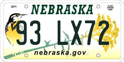 NE license plate 93LX72
