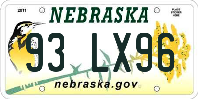 NE license plate 93LX96