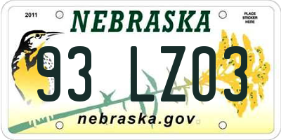 NE license plate 93LZ03