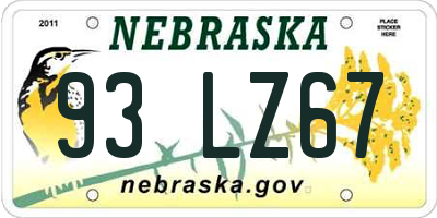 NE license plate 93LZ67