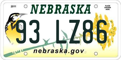 NE license plate 93LZ86