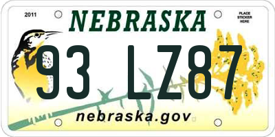 NE license plate 93LZ87