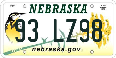 NE license plate 93LZ98