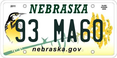 NE license plate 93MA60