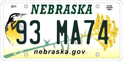 NE license plate 93MA74