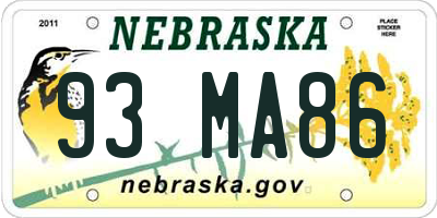 NE license plate 93MA86
