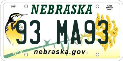 NE license plate 93MA93