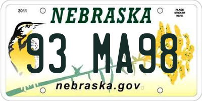 NE license plate 93MA98