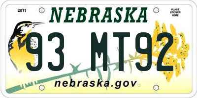 NE license plate 93MT92