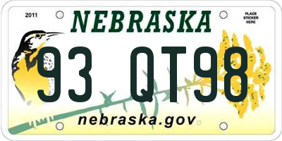 NE license plate 93QT98