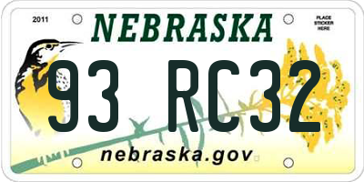 NE license plate 93RC32