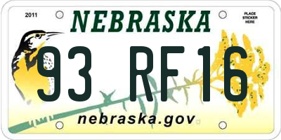 NE license plate 93RF16