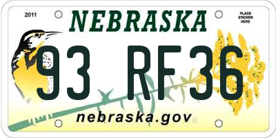 NE license plate 93RF36