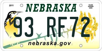 NE license plate 93RF72
