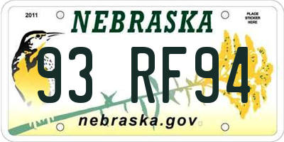 NE license plate 93RF94
