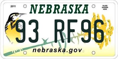 NE license plate 93RF96
