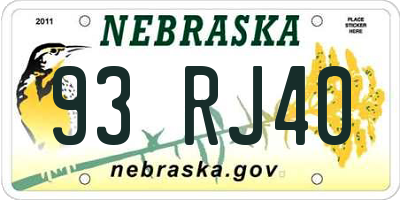 NE license plate 93RJ40