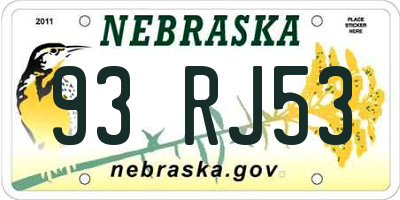 NE license plate 93RJ53