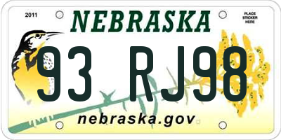 NE license plate 93RJ98
