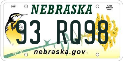 NE license plate 93RQ98