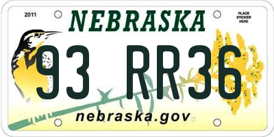 NE license plate 93RR36