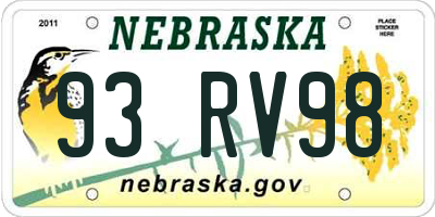 NE license plate 93RV98