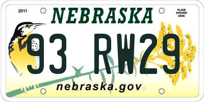 NE license plate 93RW29