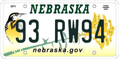 NE license plate 93RW94