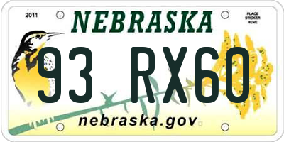 NE license plate 93RX60