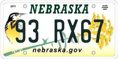 NE license plate 93RX67