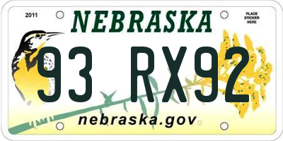 NE license plate 93RX92