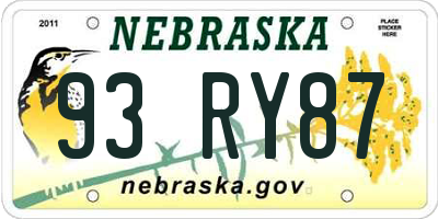 NE license plate 93RY87