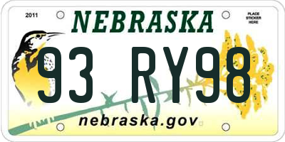 NE license plate 93RY98