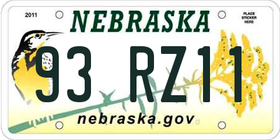 NE license plate 93RZ11