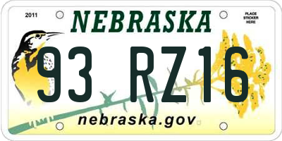 NE license plate 93RZ16