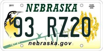 NE license plate 93RZ20