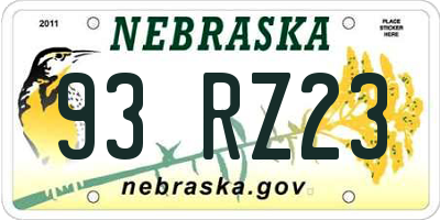 NE license plate 93RZ23