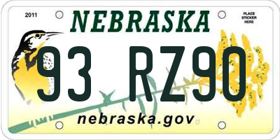 NE license plate 93RZ90