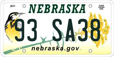 NE license plate 93SA38