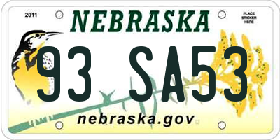 NE license plate 93SA53